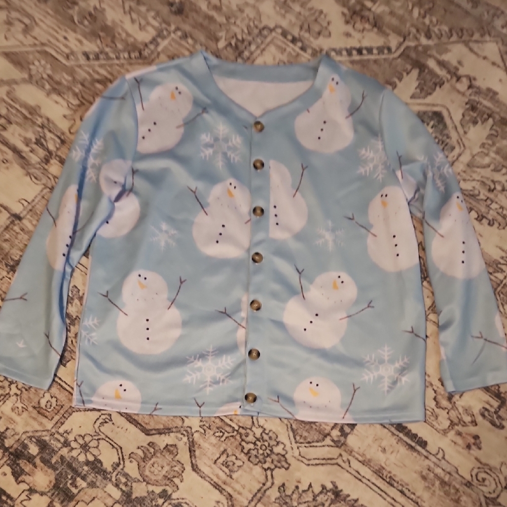 3XL New Snowman Print Button-Up Cardigan